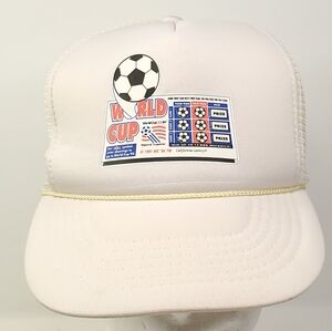 1994 World Cup Soccer Cap Vintage Foam Bill Rope White Snapback Mesh Trucker Hat